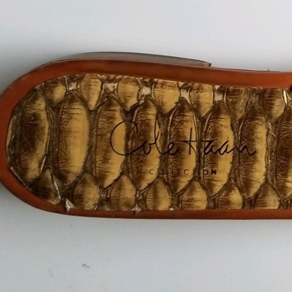 Cole Haan Women's Genuine Python Gold Slide Sandals 9.5 Snake Skin - Picture 3 of 4